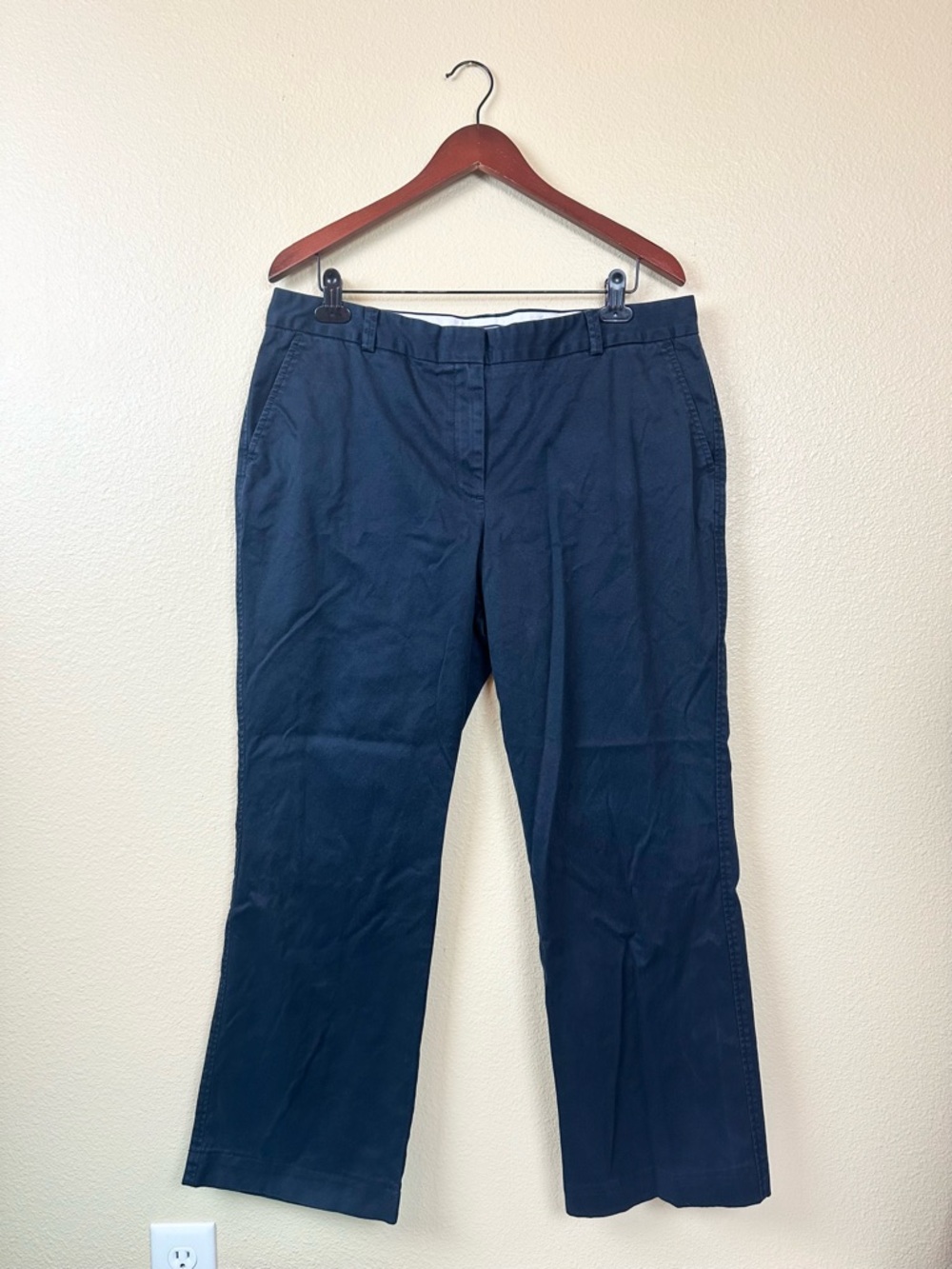 Lands End Trousers Navy Blue Straight-Leg Pants Work Mid‎ Rise Womens 16